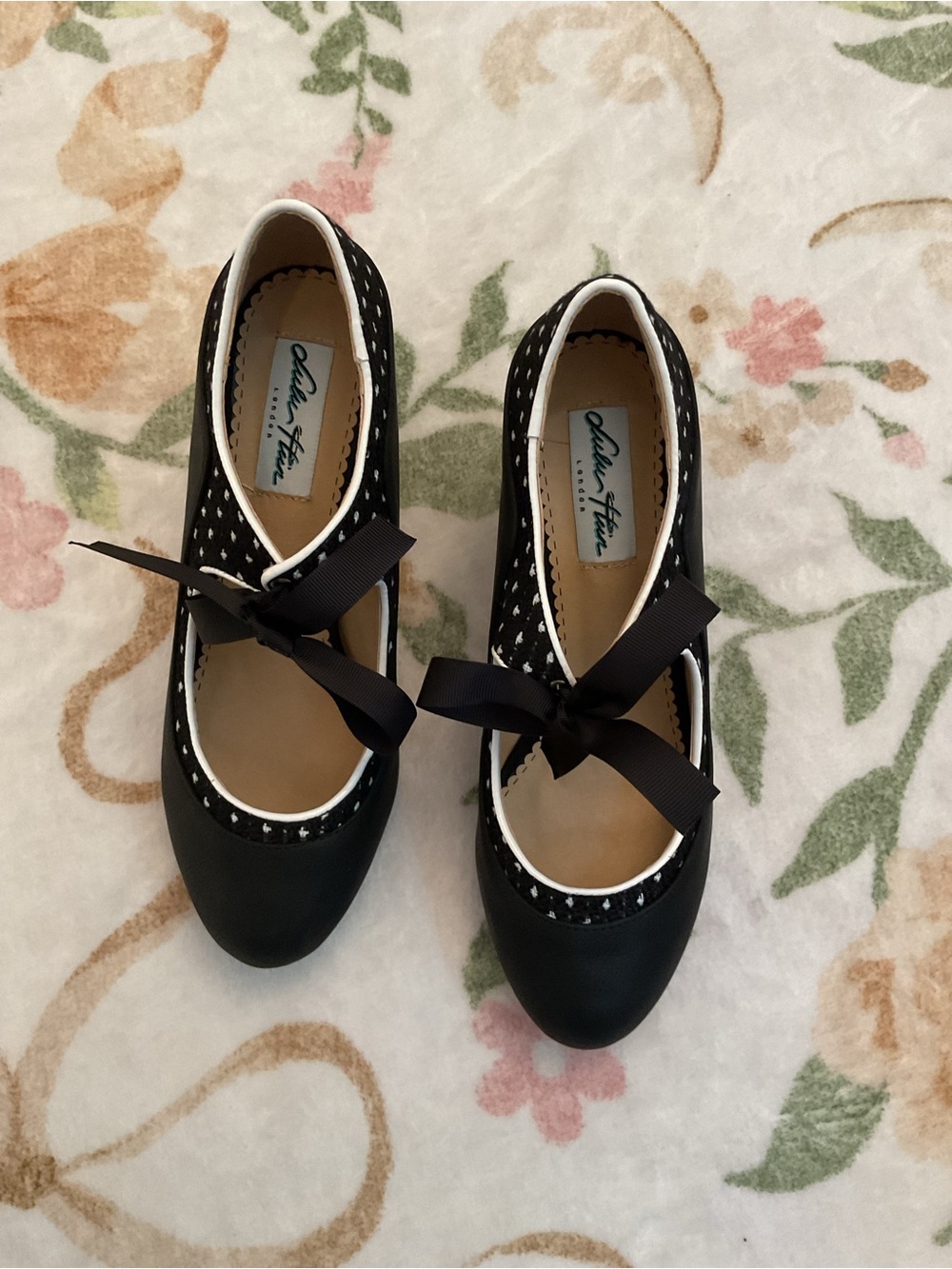 Black Mary Jane Heels with White Trim